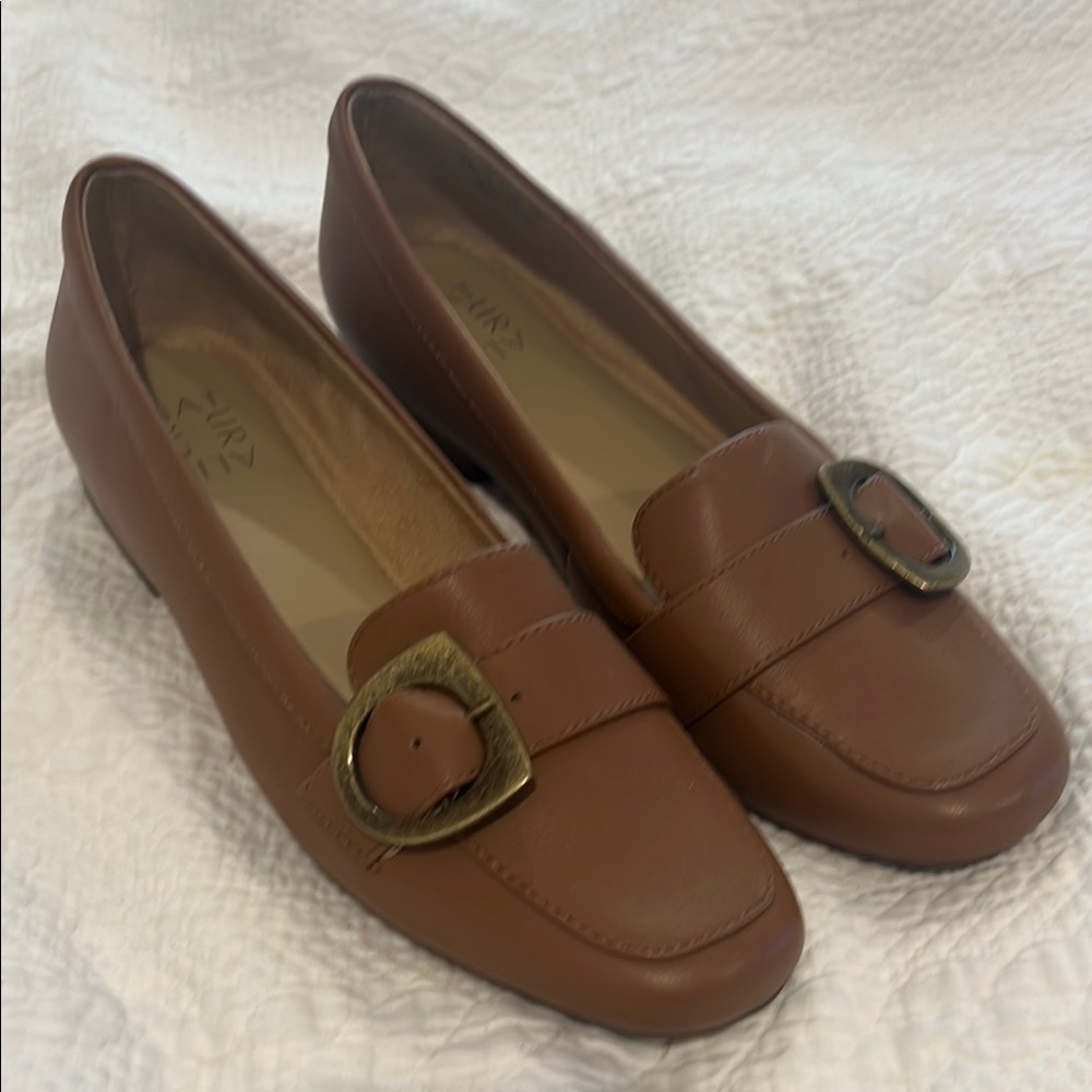 Naturalizer Brown Leather Loafers with Brass Buckle
